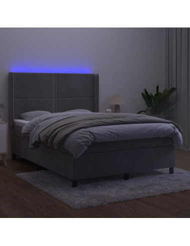 Letto a Molle Materasso e LED Grigio Chiaro 140x200 cm Velluto