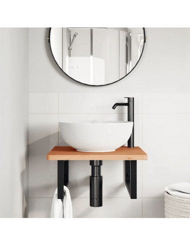 Ripiano a Parete per Lavabo in Acciaio e Massello di Faggio