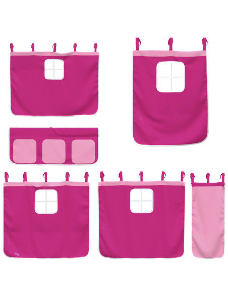 Letto a Soppalco con Tende Bambini Rosa 90x200 cm Massello Pino