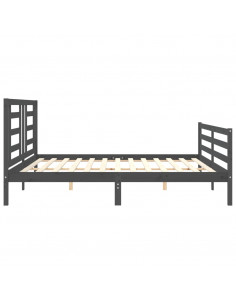 Giroletto con Testiera Grigio 200x200 cm in Legno Massello 2