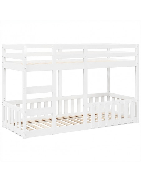 Letto a Castello Bianco 75x190 cm in Legno Massello di Pino