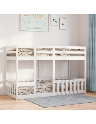 Letto a Castello Bianco 75x190 cm in Legno Massello di Pino