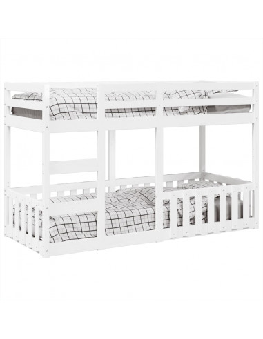 Letto a Castello Bianco 75x190 cm in Legno Massello di Pino