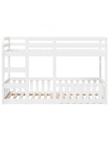 Letto a Castello Bianco 75x190 cm in Legno Massello di Pino