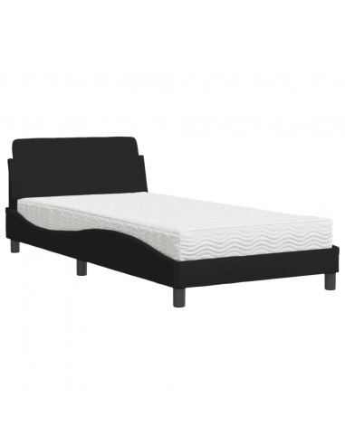 Letto con Materasso Nero 100x200 cm in Tessuto