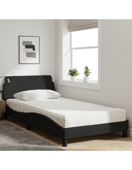 Letto con Materasso Nero 100x200 cm in Tessuto