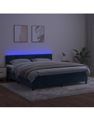 Letto a Molle con Materasso e LED Blu Scuro 180x200 cm