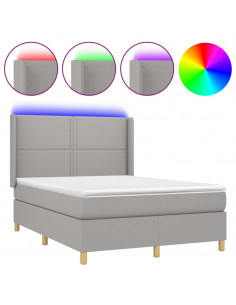 Letto a Molle Materasso e LED Grigio Chiaro 140x190 cm Tessuto 2