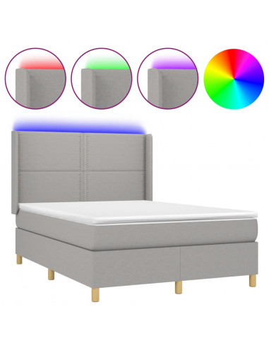 Letto a Molle Materasso e LED Grigio Chiaro 140x190 cm Tessuto
