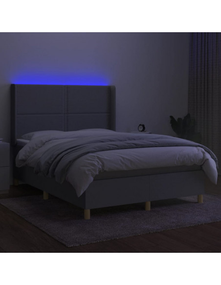 Letto a Molle Materasso e LED Grigio Chiaro 140x190 cm Tessuto