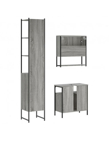 Set Mobili da Bagno 3 pz Grigio Sonoma in Legno Multistrato