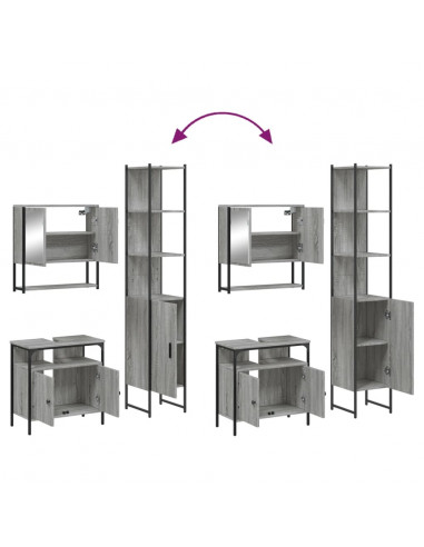 Set Mobili da Bagno 3 pz Grigio Sonoma in Legno Multistrato