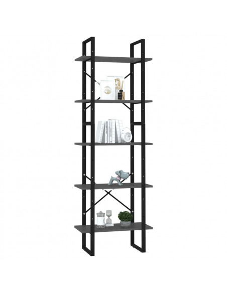 Libreria a 5 Ripiani Grigia 60x30x175 cm in Legno Multistrato