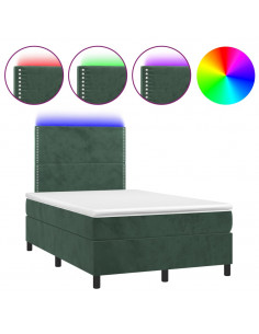Letto a Molle con Materasso e LED Verde Scuro 120x200cm Velluto 2