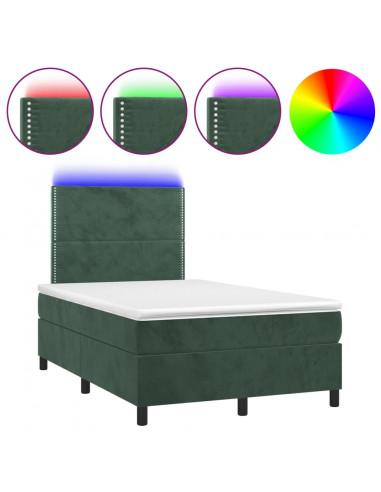 Letto a Molle con Materasso e LED Verde Scuro 120x200cm Velluto
