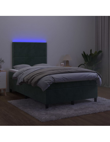 Letto a Molle con Materasso e LED Verde Scuro 120x200cm Velluto
