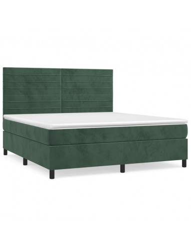 Giroletto a Molle con Materasso Verde Scuro 160x200 cm Velluto