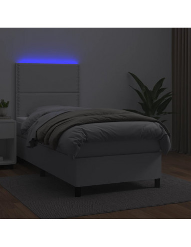 Giroletto Molle con Materasso e LED Bianco 90x190 cm Similpelle