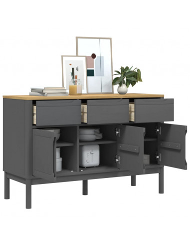 Credenza FLORO Grigia 114x43x74 cm in Legno Massello di Pino