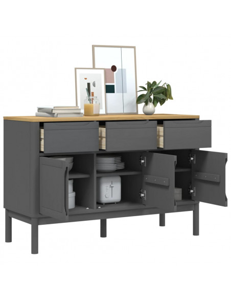 Credenza FLORO Grigia 114x43x74 cm in Legno Massello di Pino