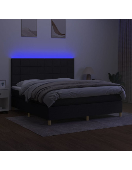 Letto a Molle con Materasso e LED Nero 160x200 cm in Tessuto