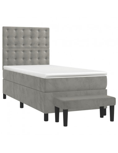 Giroletto a Molle con Materasso Grigio Chiaro 90x200 cm Velluto