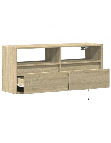 Mobile TV a Parete con Luci LED Rovere Sonoma 100x31x45 cm