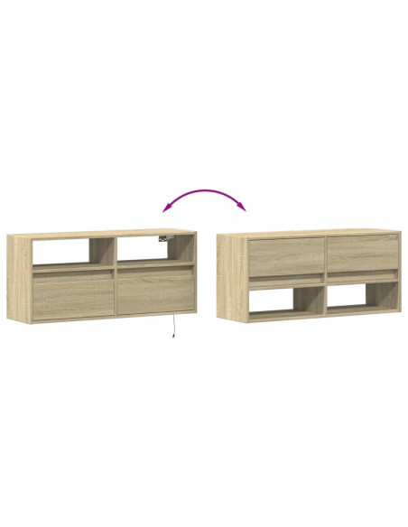 Mobile TV a Parete con Luci LED Rovere Sonoma 100x31x45 cm