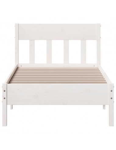 Giroletto con Testiera Bianco 90x190 cm Legno Massello di Pino