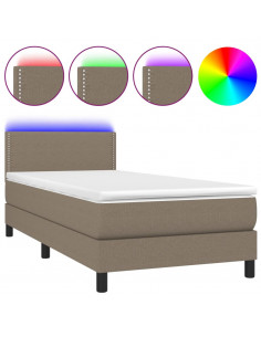 Letto a Molle con Materasso e LED Tortora 90x200 cm in Tessuto 2
