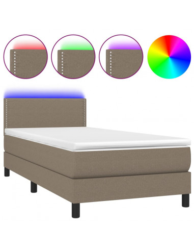 Letto a Molle con Materasso e LED Tortora 90x200 cm in Tessuto