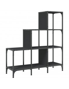 Libreria Nera 92x30x102 cm in Legno Multistrato e Metallo 2