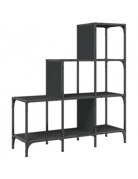 Libreria Nera 92x30x102 cm in Legno Multistrato e Metallo