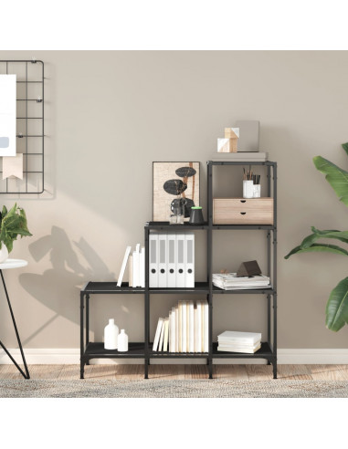 Libreria Nera 92x30x102 cm in Legno Multistrato e Metallo