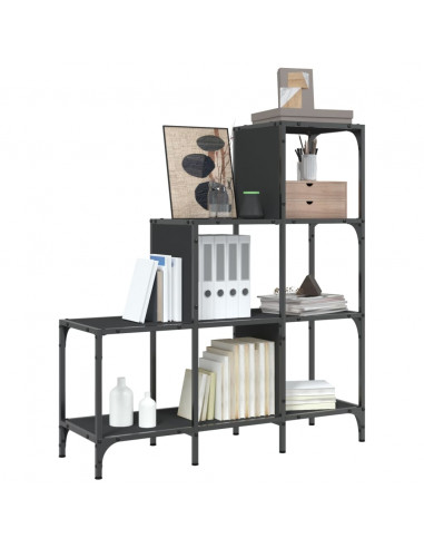 Libreria Nera 92x30x102 cm in Legno Multistrato e Metallo