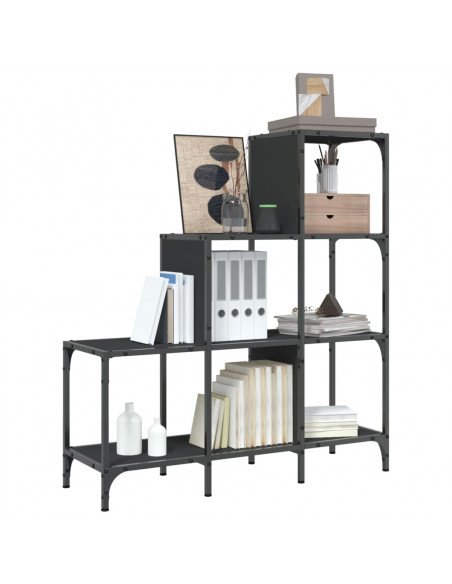 Libreria Nera 92x30x102 cm in Legno Multistrato e Metallo