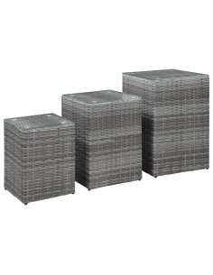 Tavolini Laterale 3 pz con Piano in Vetro Grigi in Polyrattan 2