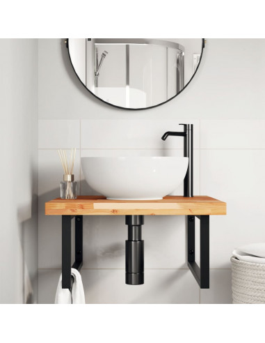 Ripiano a Parete per Lavabo in Acciaio e Massello di Acacia