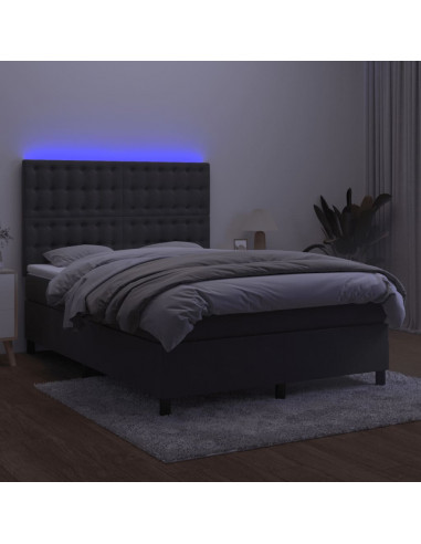Letto a Molle con Materasso e LED Grigio Scuro 140x190 cm