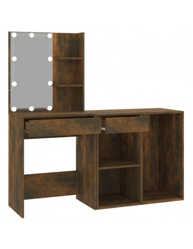 Toeletta con LED e Armadietto Rovere Fumo in Legno Multistrato