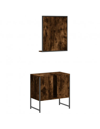 Set Mobili da Bagno 2 pz Rovere Fumo in Legno Multistrato
