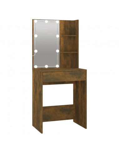 Toeletta con LED e Armadietto Rovere Fumo in Legno Multistrato