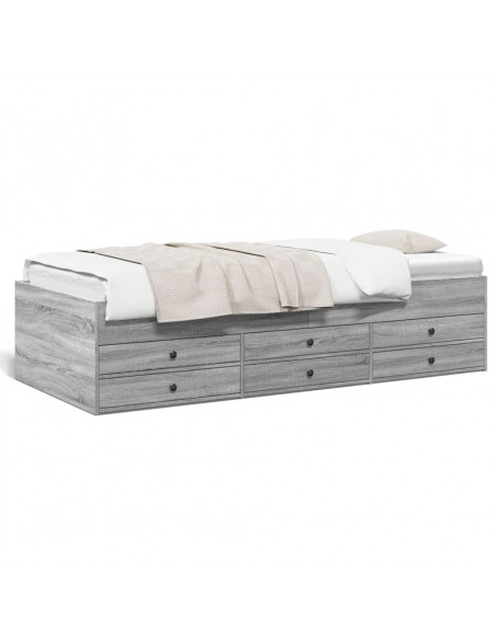Divano Letto con Cassetti Grigio Sonoma 100x200 cm Multistrato