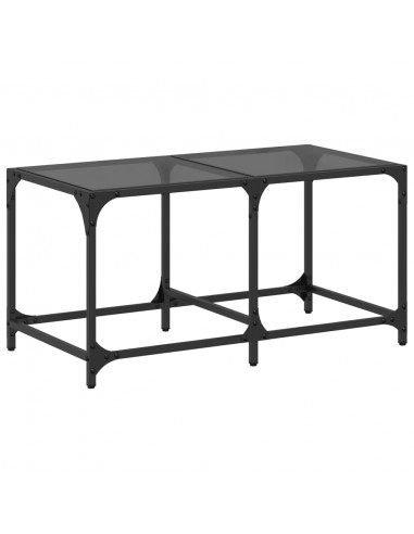 Tavolino con Piano in Vetro Nero 78,5x40x40 cm Acciaio