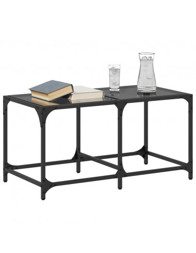 Tavolino con Piano in Vetro Nero 78,5x40x40 cm Acciaio