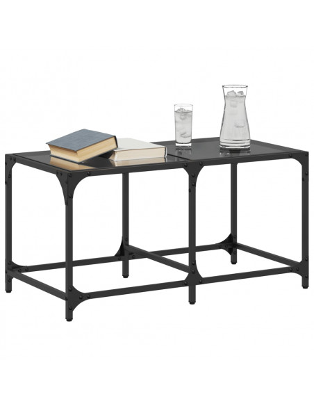 Tavolino con Piano in Vetro Nero 78,5x40x40 cm Acciaio