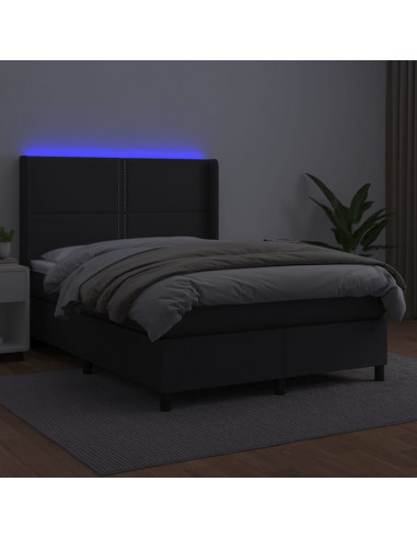 Giroletto a Molle con Materasso e LED Nero 140x200cm Similpelle