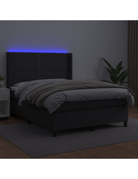 Giroletto a Molle con Materasso e LED Nero 140x200cm Similpelle