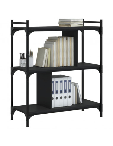 Libreria Nera 3 Ripiani 76x32x88 cm Legno Multistrato