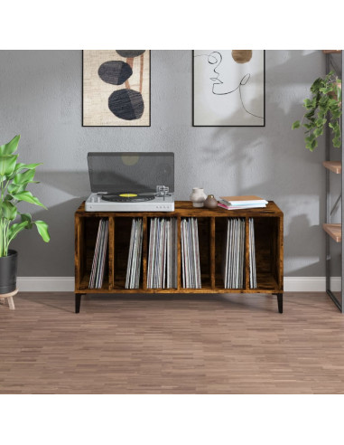 Mobile Porta Dischi Rovere Fumo 100x38x48 cm Legno Multistrato